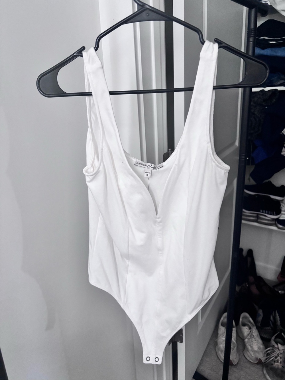 Express White Deep-V Neck Bodysuit